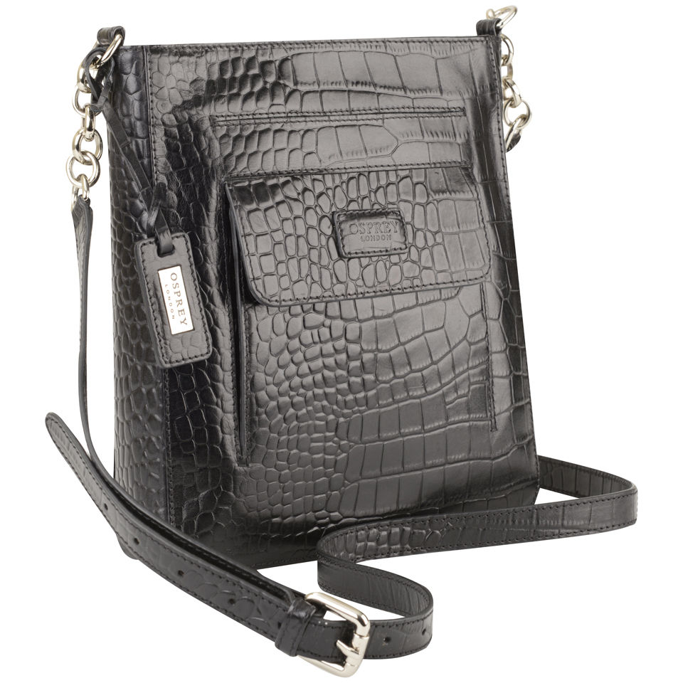 OSPREY LONDON Women's Carapace Croc Leather Cross Body Bag - Black