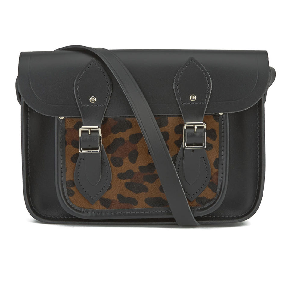 The Cambridge Satchel Company Women's 11 Inch Satchel with Haircalf Pocket - Black/Leopard