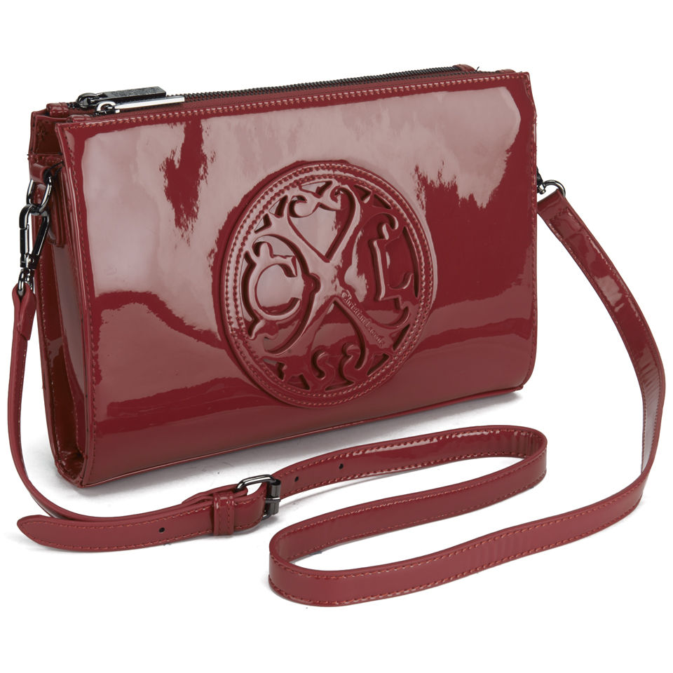 Christian Lacroix Patent Logo Clutch Bag Oxblood