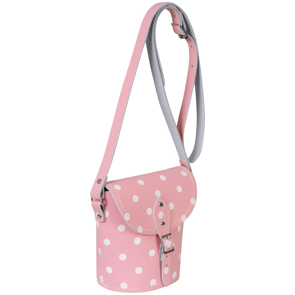 Zatchels Polka Dot Leather Barrel Bag - Pink/White
