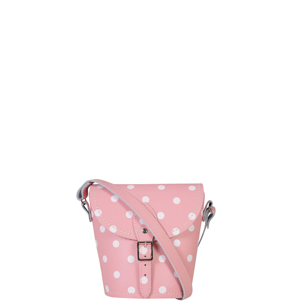 Zatchels Polka Dot Leather Barrel Bag - Pink/White