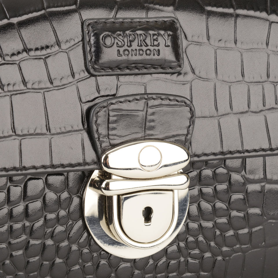 OSPREY LONDON Lamaar Croc Leather Long Clutch Bag - Black