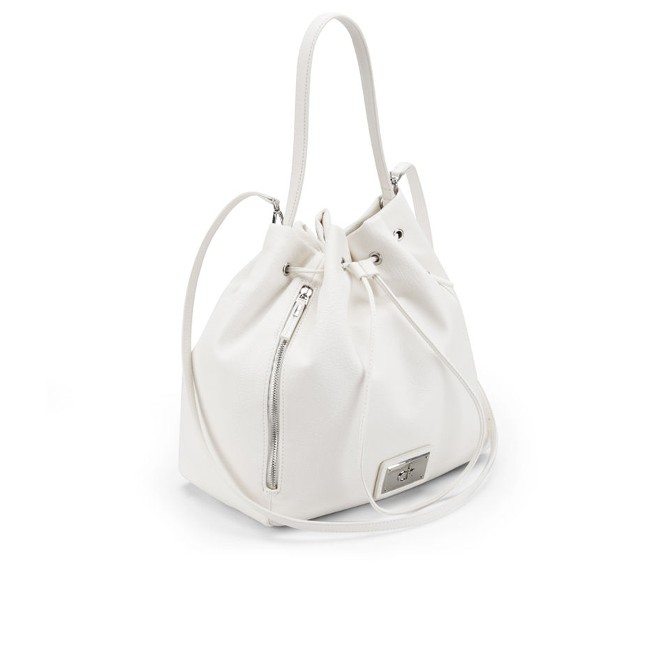 Calvin Klein Izzy Medium Drawstring Shoulder Bag - White