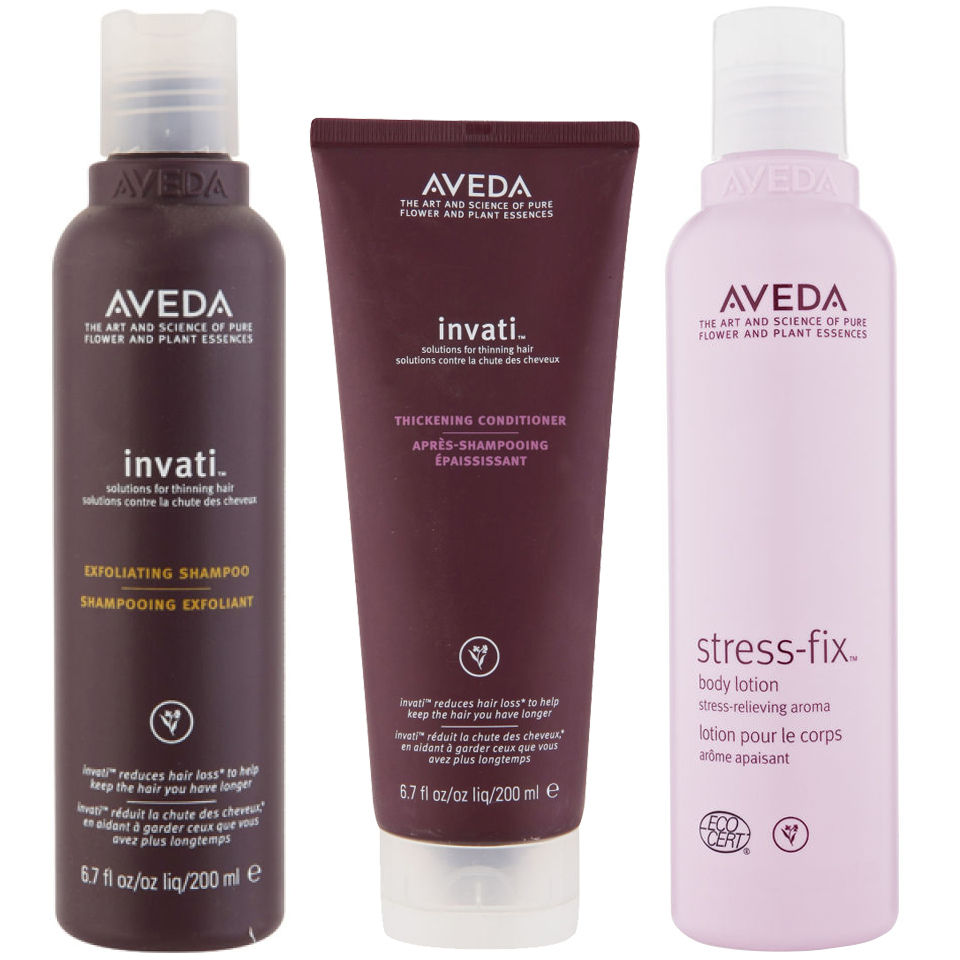 Aveda Invati Shampoo and Conditioner 200ml with Stress Fix Body Lotion