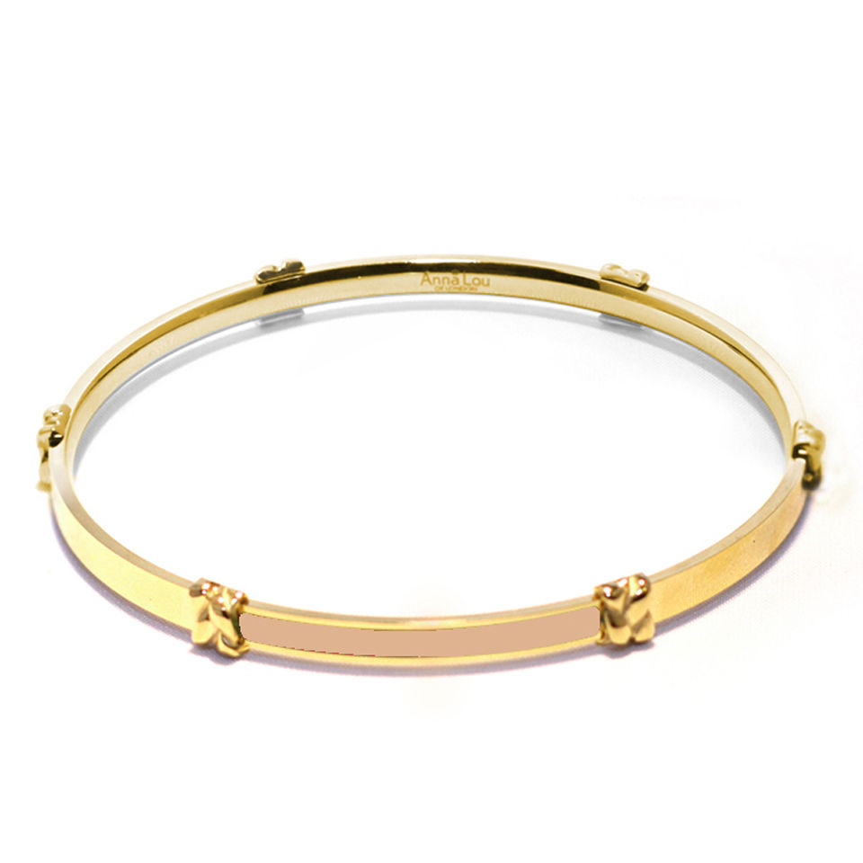 Anna Lou of London Cream Bow Bangle - Gold/Nude