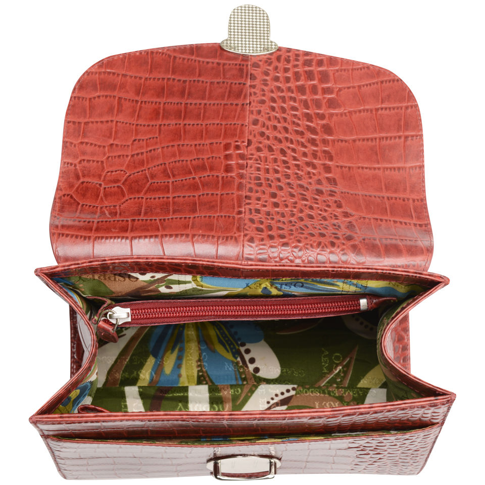 OSPREY LONDON Maudie Croc Leather Mini Bag Oxblood