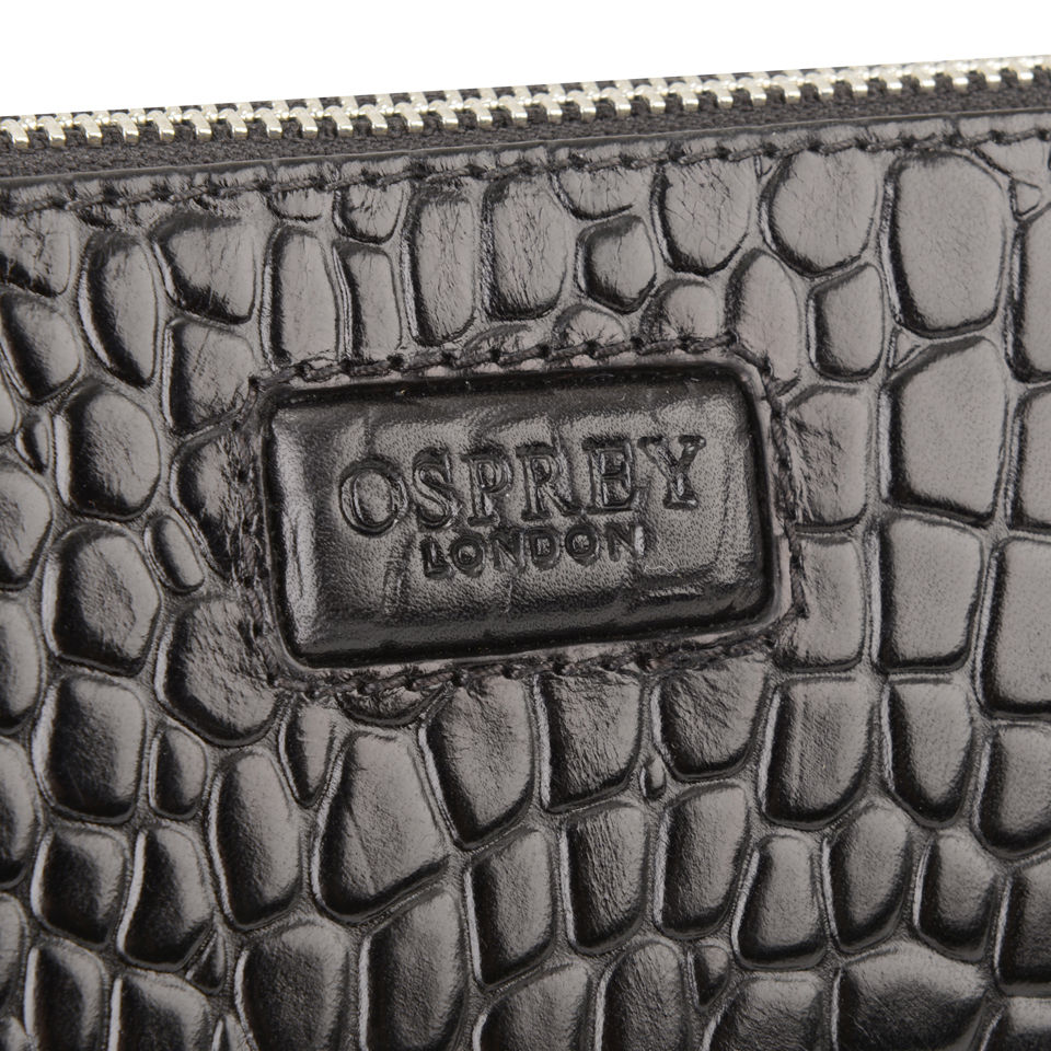 OSPREY LONDON Large Belle Croc Leather Make Up Bag - Black