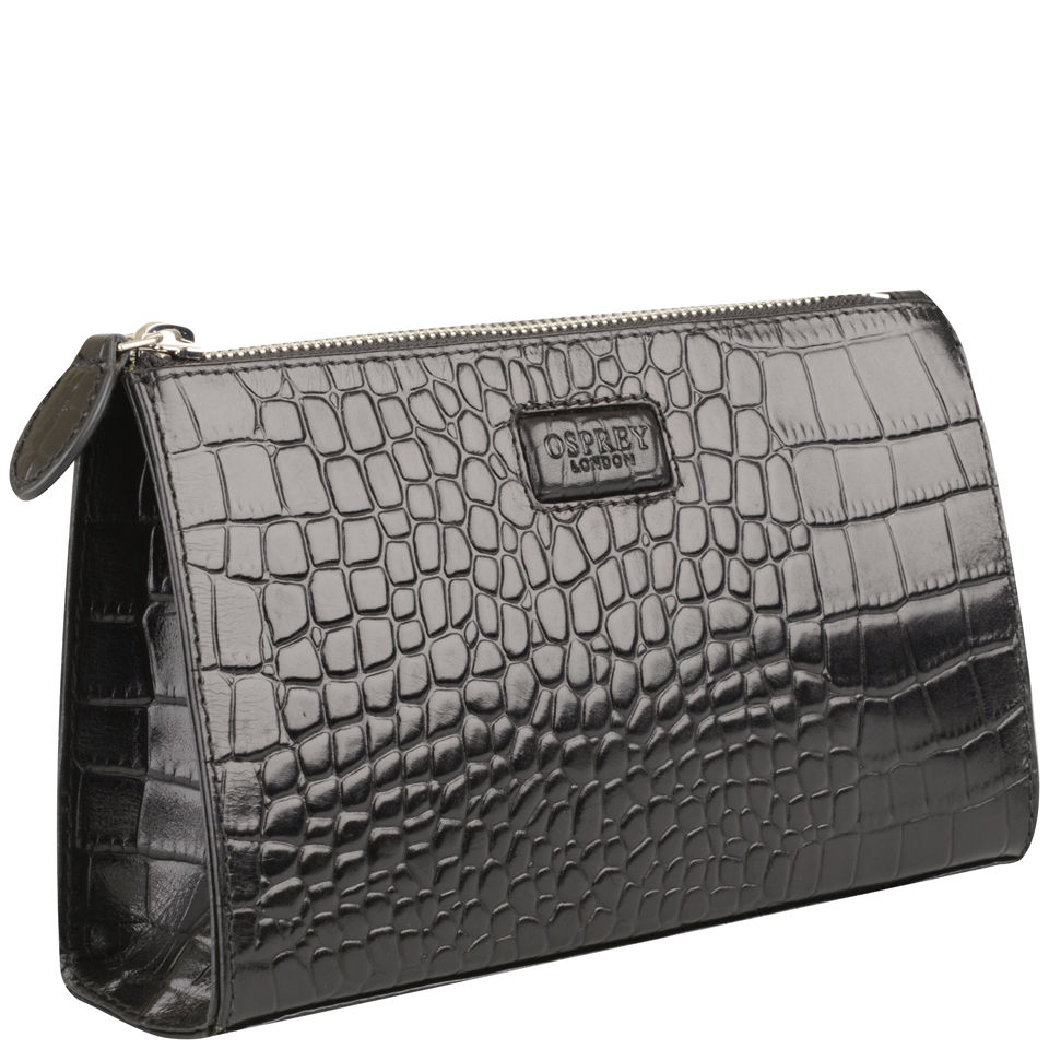 OSPREY LONDON Large Belle Croc Leather Make Up Bag - Black