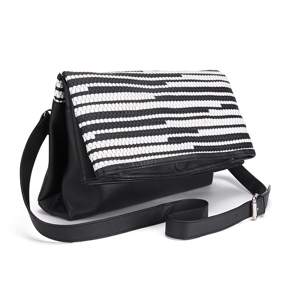 French Connection Women's Monochrome Woven Leather Clutch Bag - Black/White
