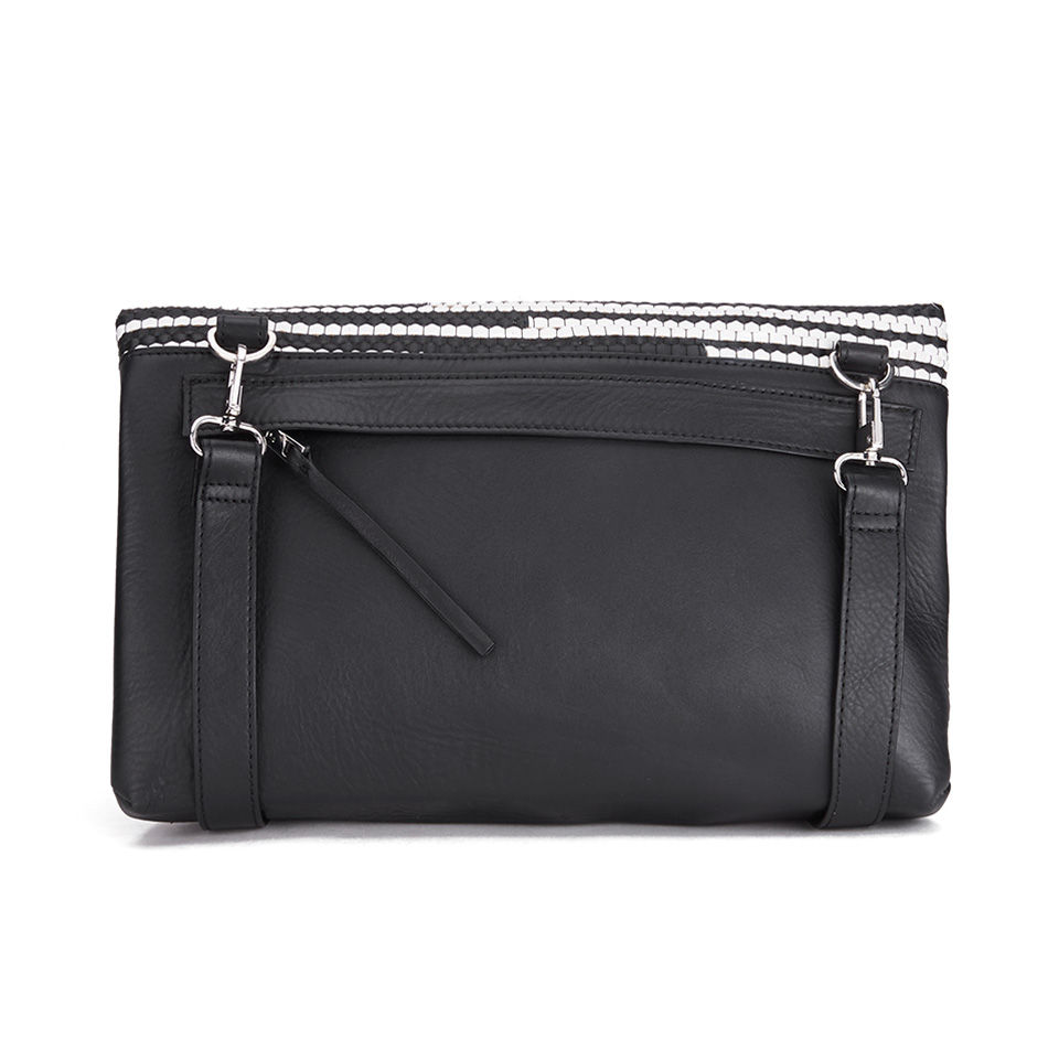 French Connection Women's Monochrome Woven Leather Clutch Bag - Black/White