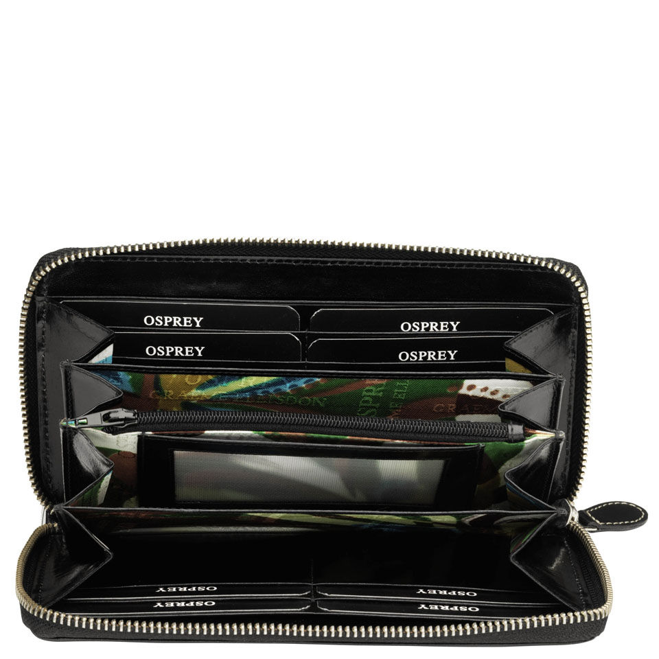 OSPREY LONDON The Large Gaumont Wet Look Calf Leather Purse - Black