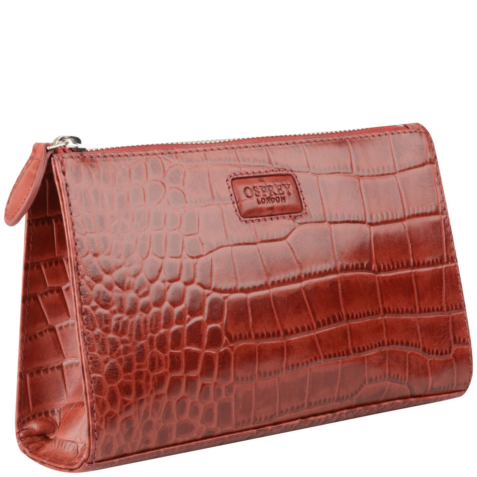 OSPREY LONDON Large Belle Croc Leather Make Up Bag - Oxblood