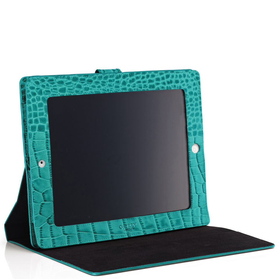 OSPREY LONDON The iPad Cover Polished Croc Leather - Kingfisher