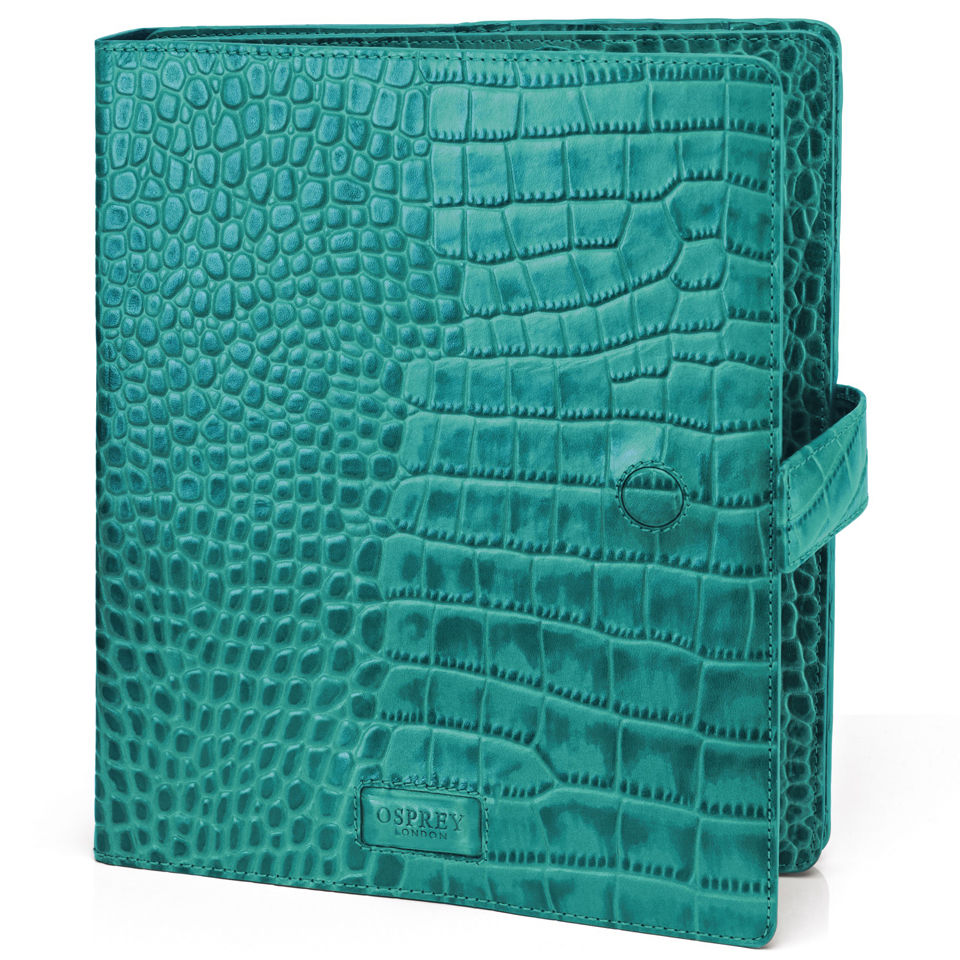 OSPREY LONDON The iPad Cover Polished Croc Leather - Kingfisher