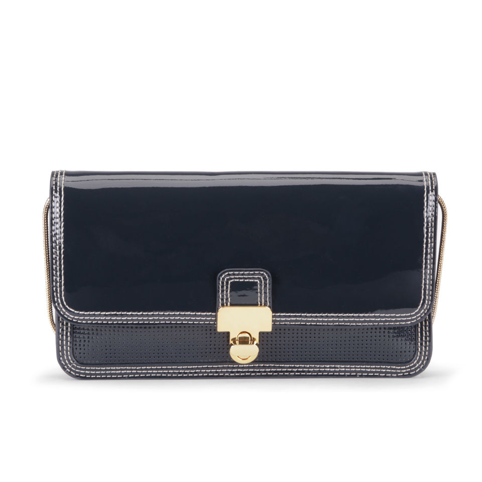 Orla Kiely Patent Leather Clutch Cross Body Bag Navy Coggles