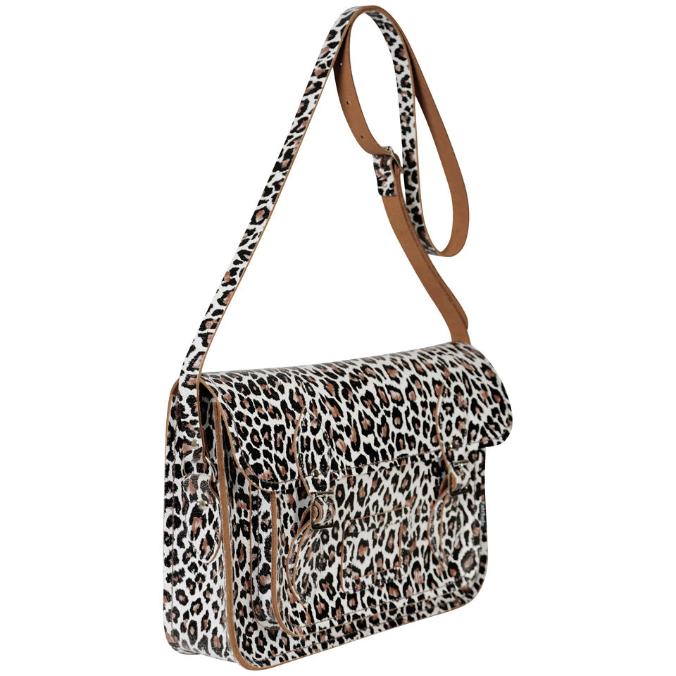 Zatchels 13 Inch Cracked Leather Satchel - Leopard