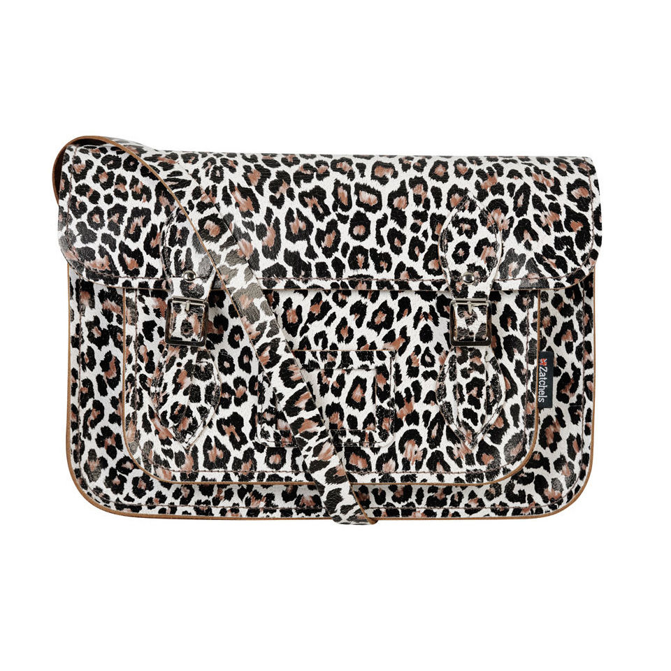 Zatchels 13 Inch Cracked Leather Satchel - Leopard
