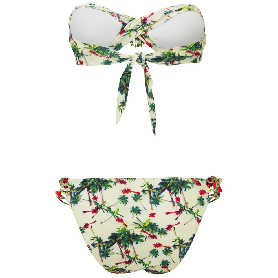 Amenapih Women's Palmeez White Bandeau Bikini - White/Multi