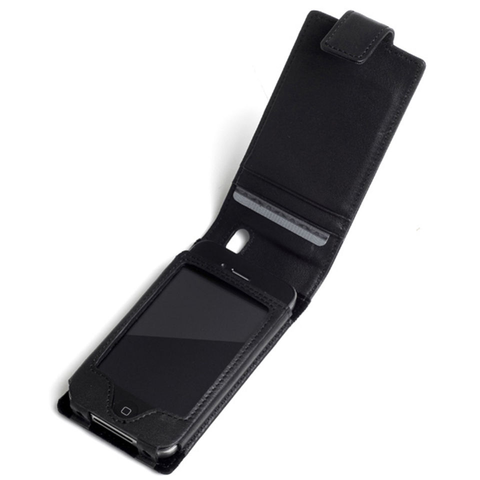 Knomo Black Leather iPhone 4 Flip Case