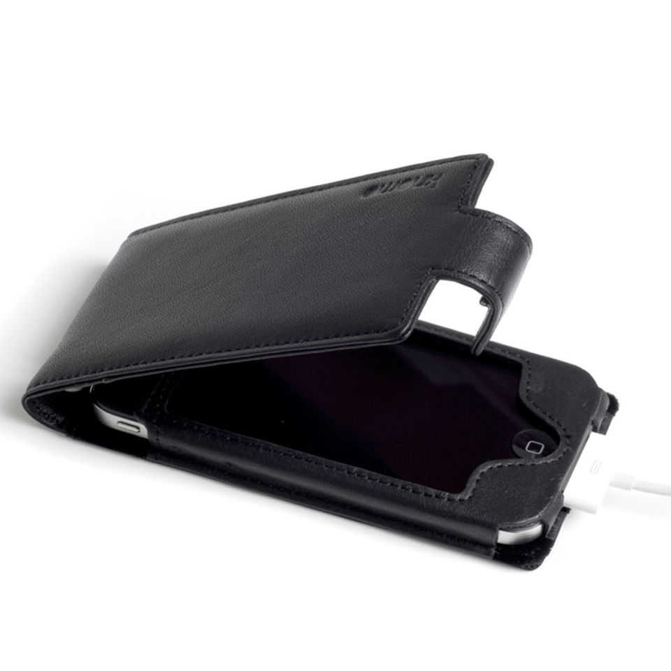 Knomo Black Leather iPhone 4 Flip Case