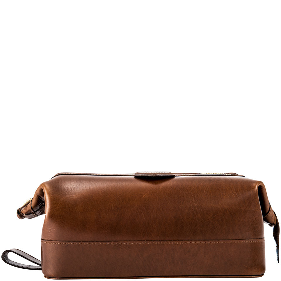 Daines & Hathaway Large Leather Wash Bag - Brooklyn Brown