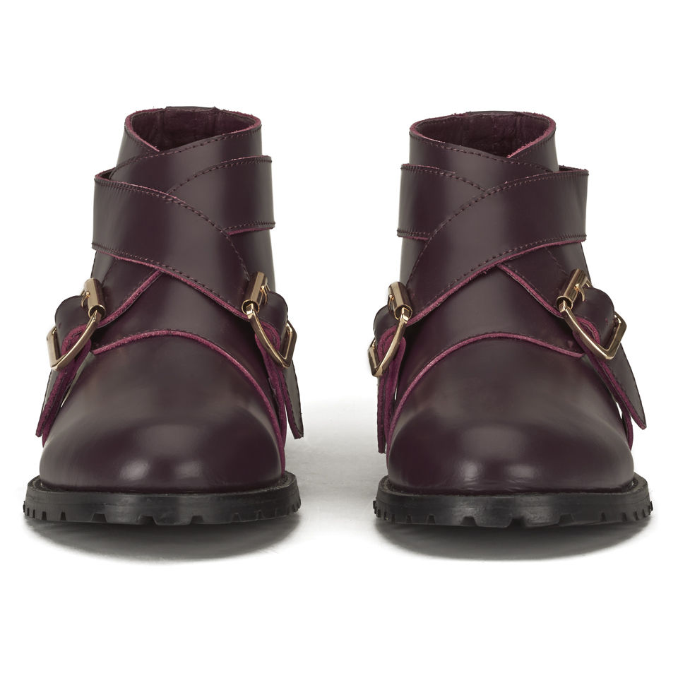 F-Troupe Women's Leather Cross Buckle Ankle Boots - Burgundy | FREE UK ...