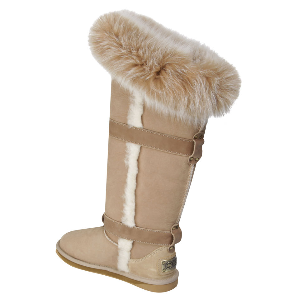 Australia Luxe Women s Tsar Extra Tall Sheepskin Fox Fur Boots Sand