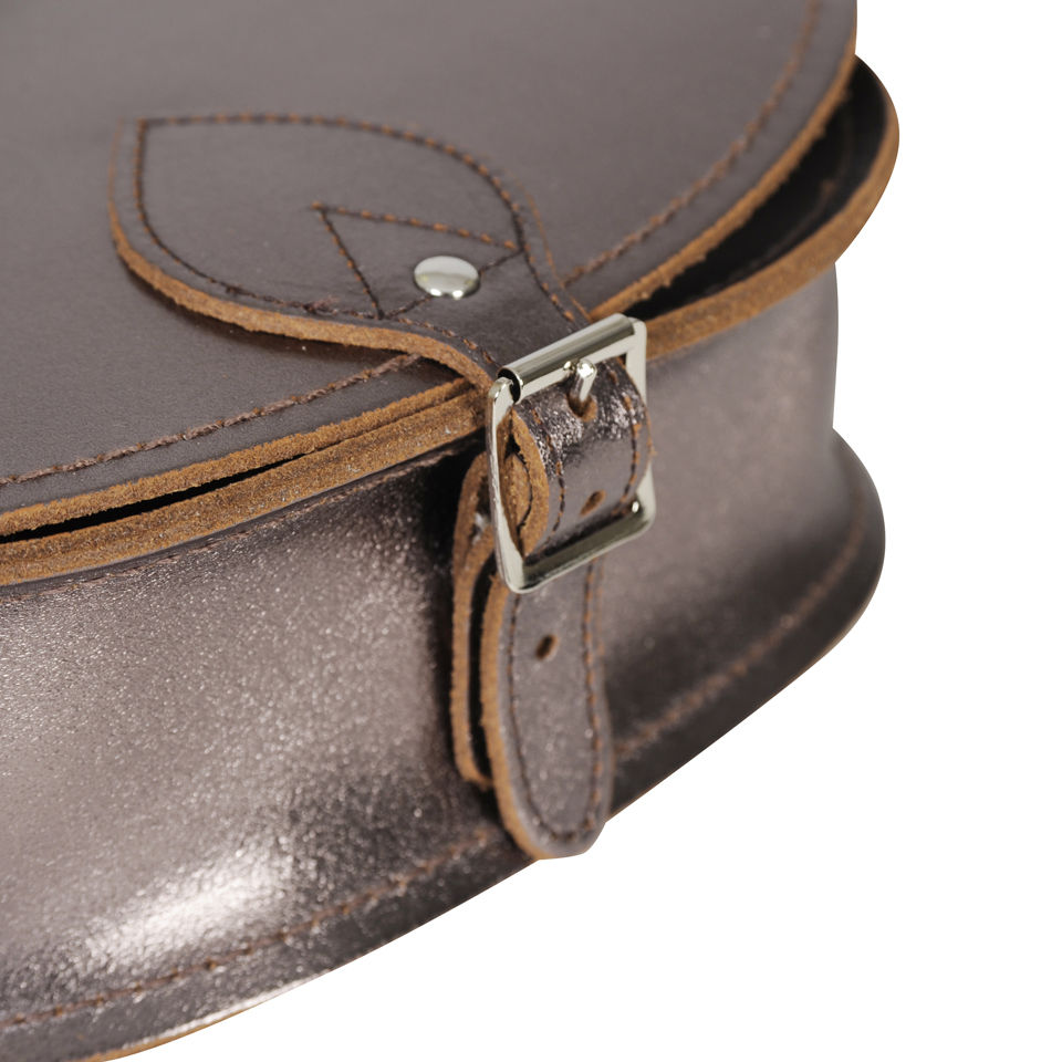 Zatchels Small Metallic Leather Saddle Bag - Pewter