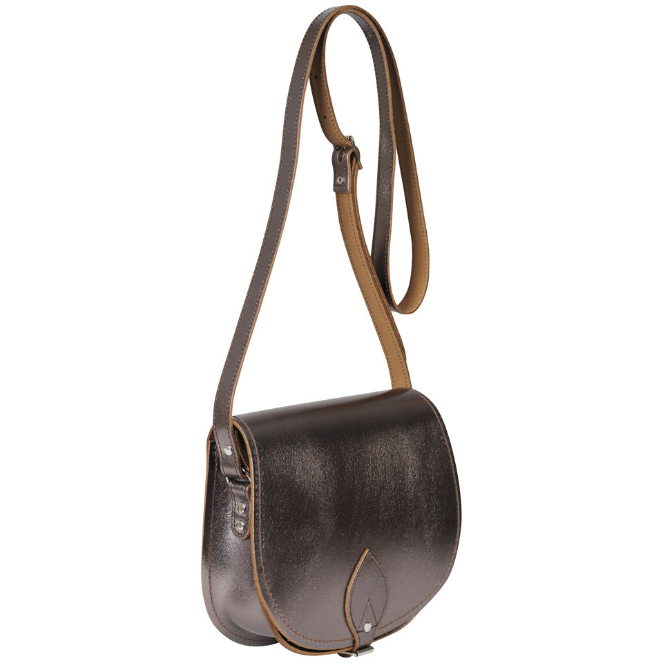 Zatchels Small Metallic Leather Saddle Bag - Pewter