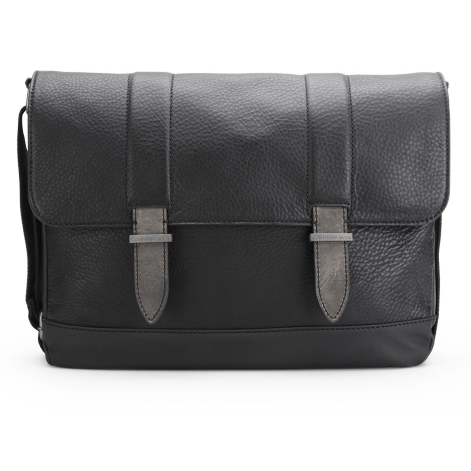 Calvin Klein Covered Straps Clean Leather Messenger Bag - Black