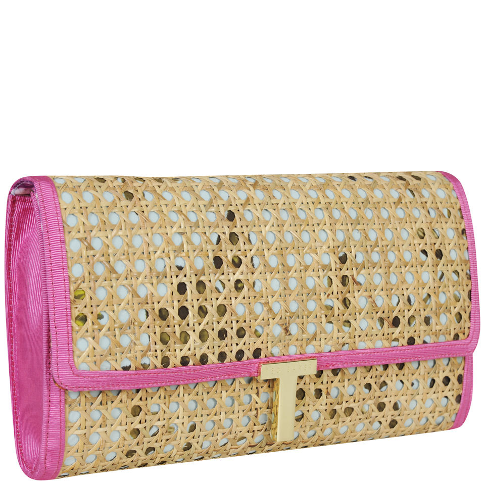 Ted Baker Women s Oppal Summer Floral Straw Clutch Pink