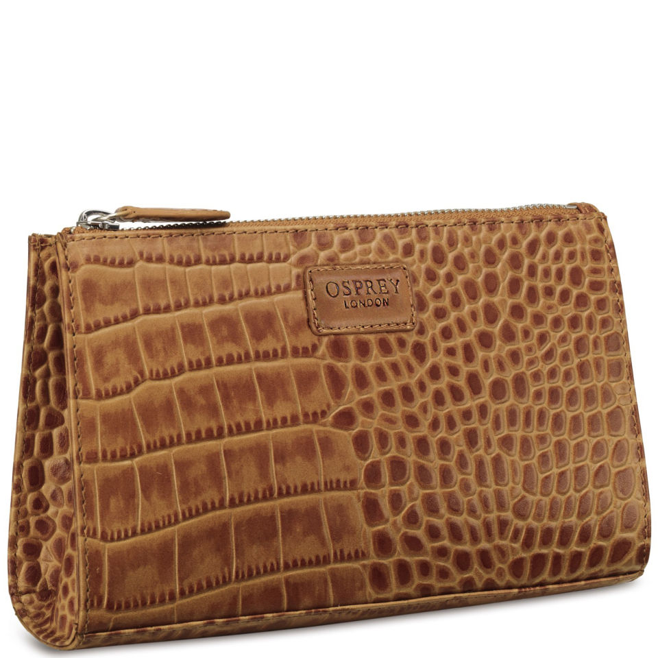 OSPREY LONDON The Large Belle Polished Croc Leather Make Up Bag Tan Coggles
