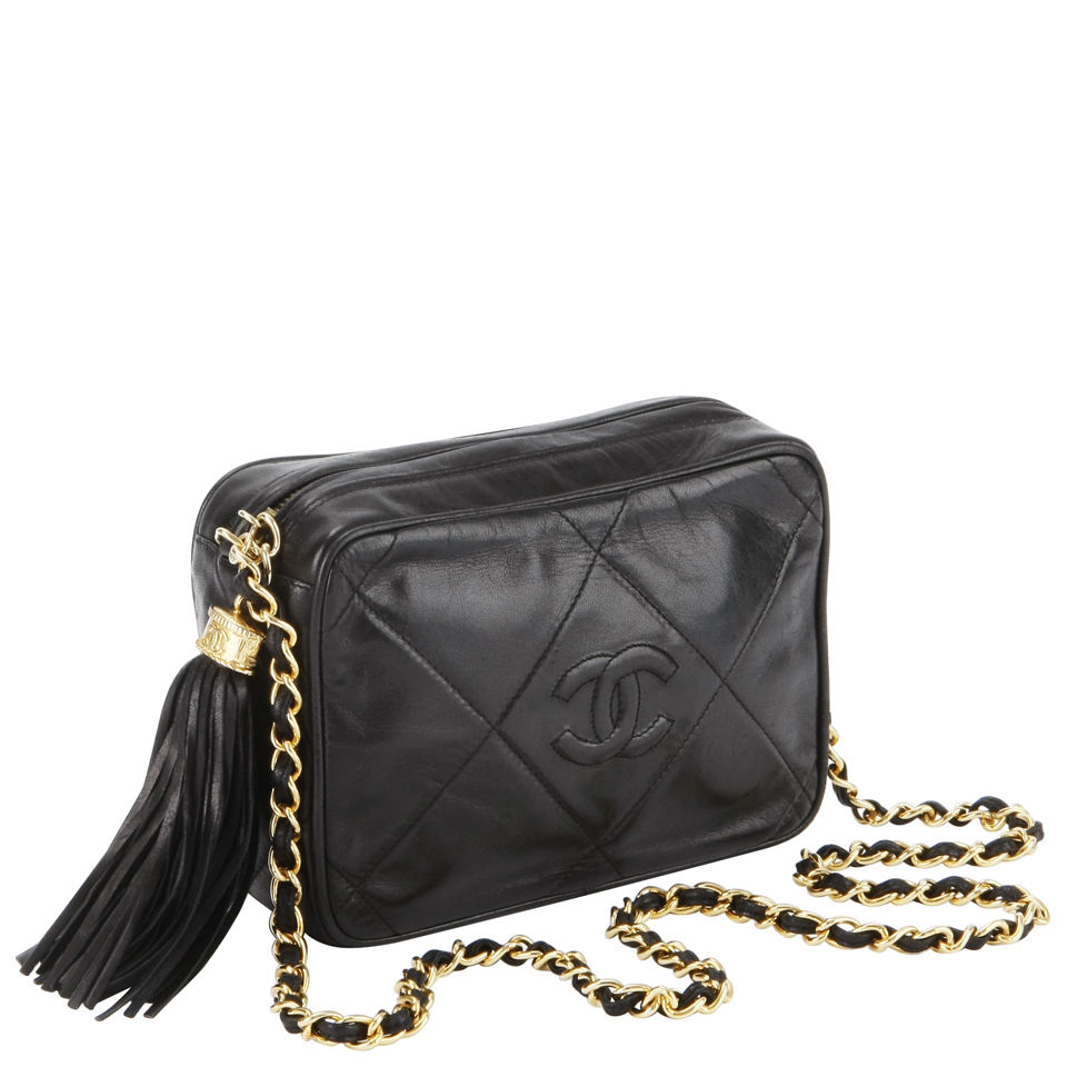 Chanel Vintage Fringe Quilted Leather Shoulder Bag - Black