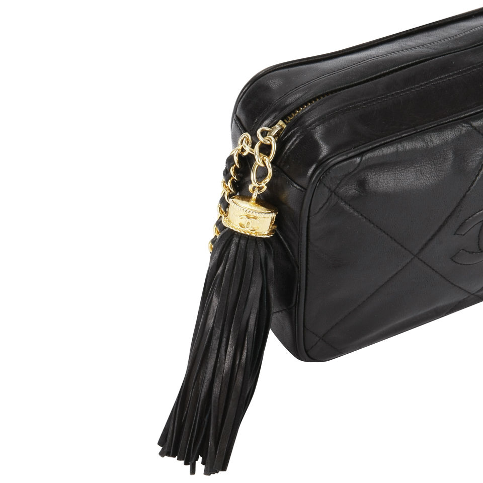 Chanel Vintage Fringe Quilted Leather Shoulder Bag - Black