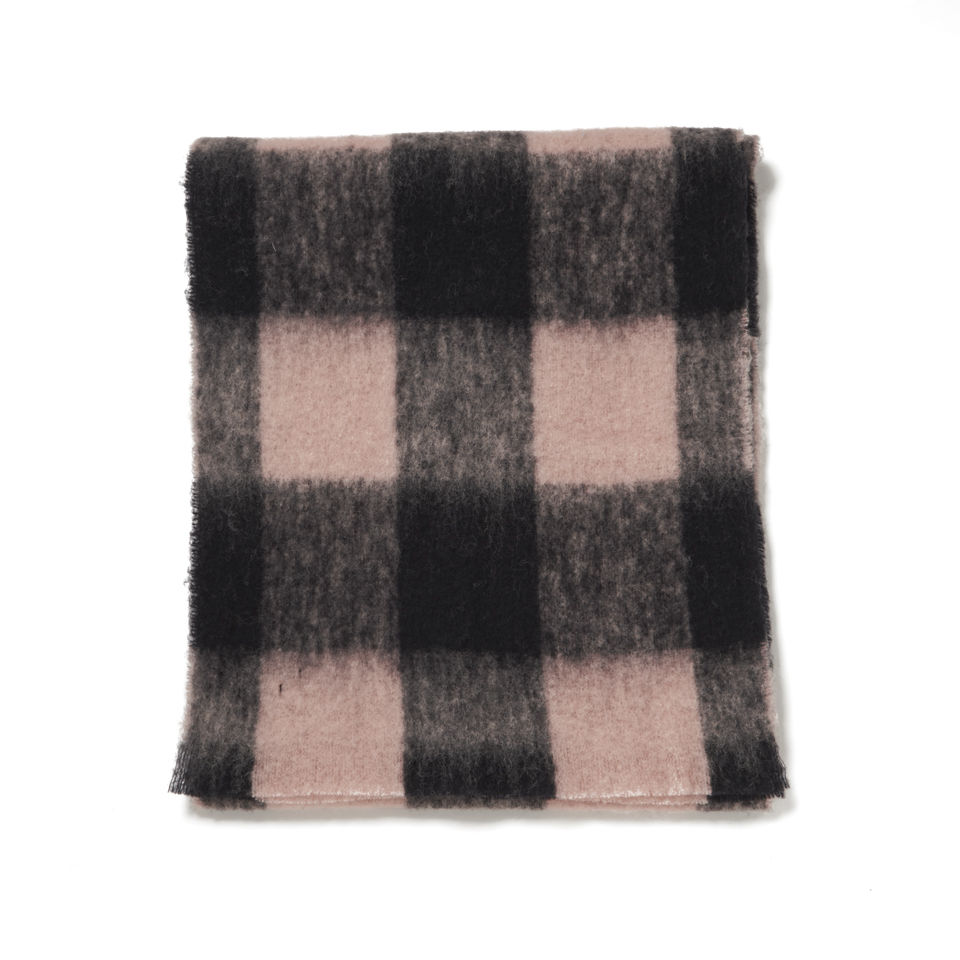 Maison Scotch Women's Large Wool Check Scarf - Baby Pink/Black