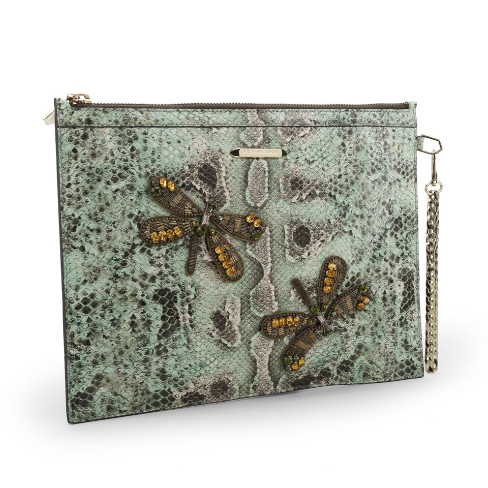 Matthew Williamson Women's Nomad Dragonfly Pouch Leather Clutch Bag - Mint Snake