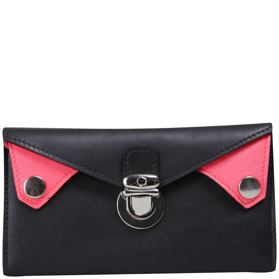 Kate Sheridan Tuck Tite 'Made In England' Leather Purse - Black/Neon
