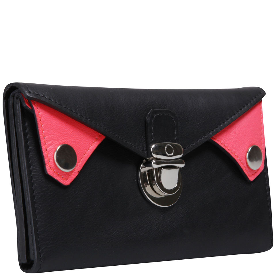 Kate Sheridan Tuck Tite 'Made In England' Leather Purse - Black/Neon