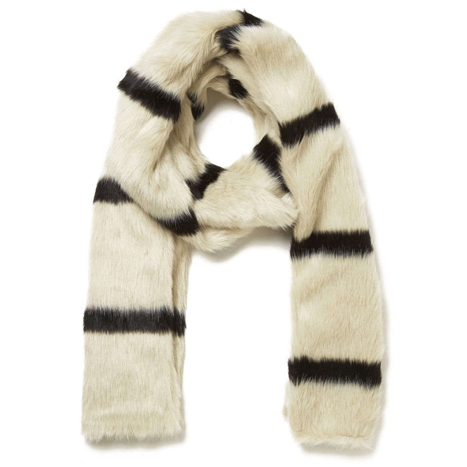 Maison Scotch Faux Fur Stripe Scarf - Cream