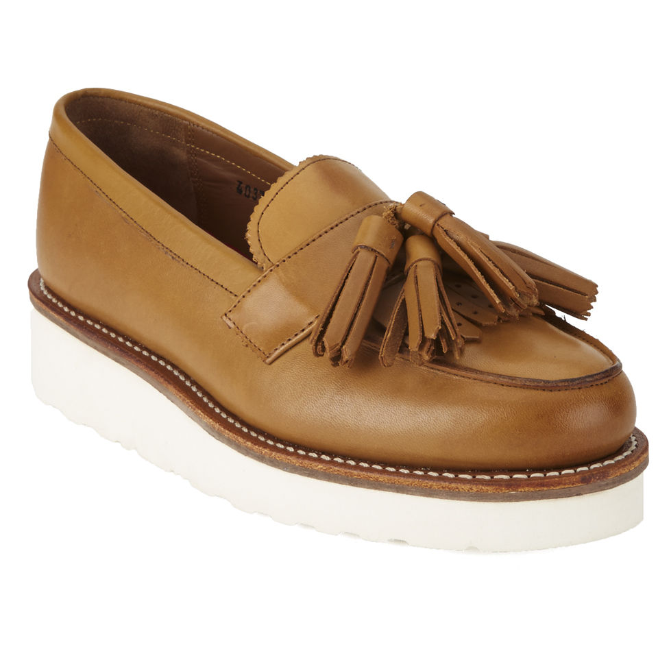 Grenson Women's Clara V Leather Platform Tassel Loafers Tan FREE UK