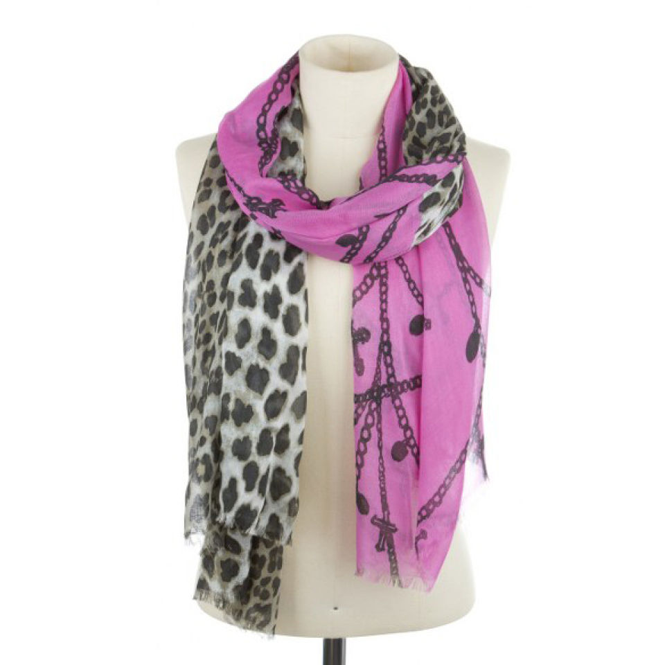 ◇DAKS◇ Pink Chain Print Bandeau Scarf DCSC5E255P2 Codello Chaines and Leopard Scarf - Dark Pink | Allsole