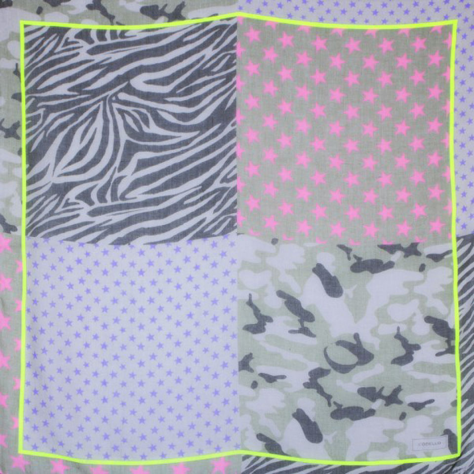 Codello Stars, Camouflage and Zebra Print Scarf - Dark Pink