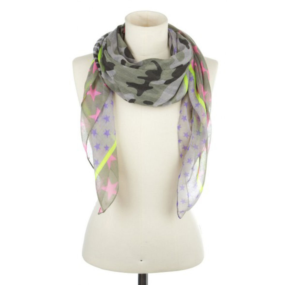 Codello Stars, Camouflage and Zebra Print Scarf - Dark Pink