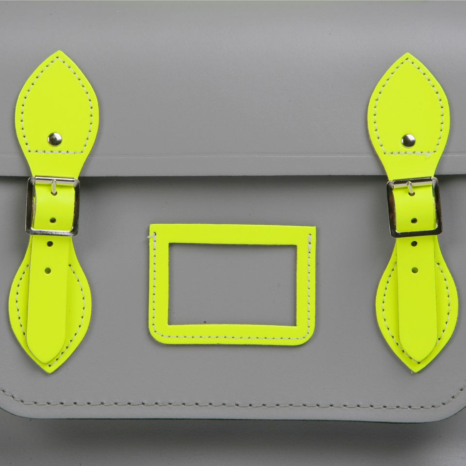 The Cambridge Satchel Company 14 Inch Leather Designer Batchel - Grey/Fluorescent Yellow