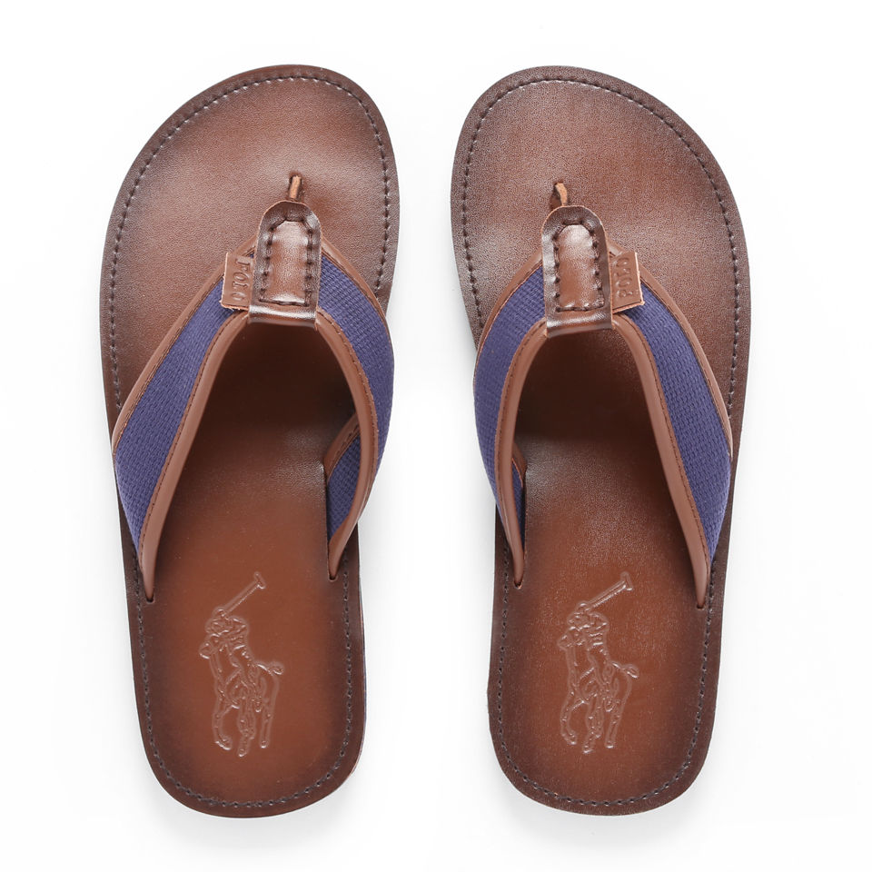 Polo Ralph Lauren Men's Sullivan Leather/Webbing Flip Flops - Navy/Brown |  FREE UK Delivery | Allsole