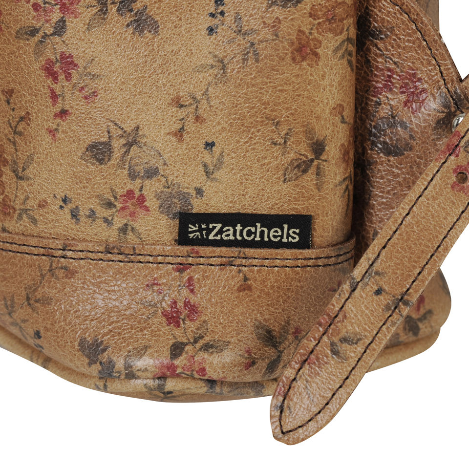 Zatchels Printed Leather Duffel Bag - Tan Floral