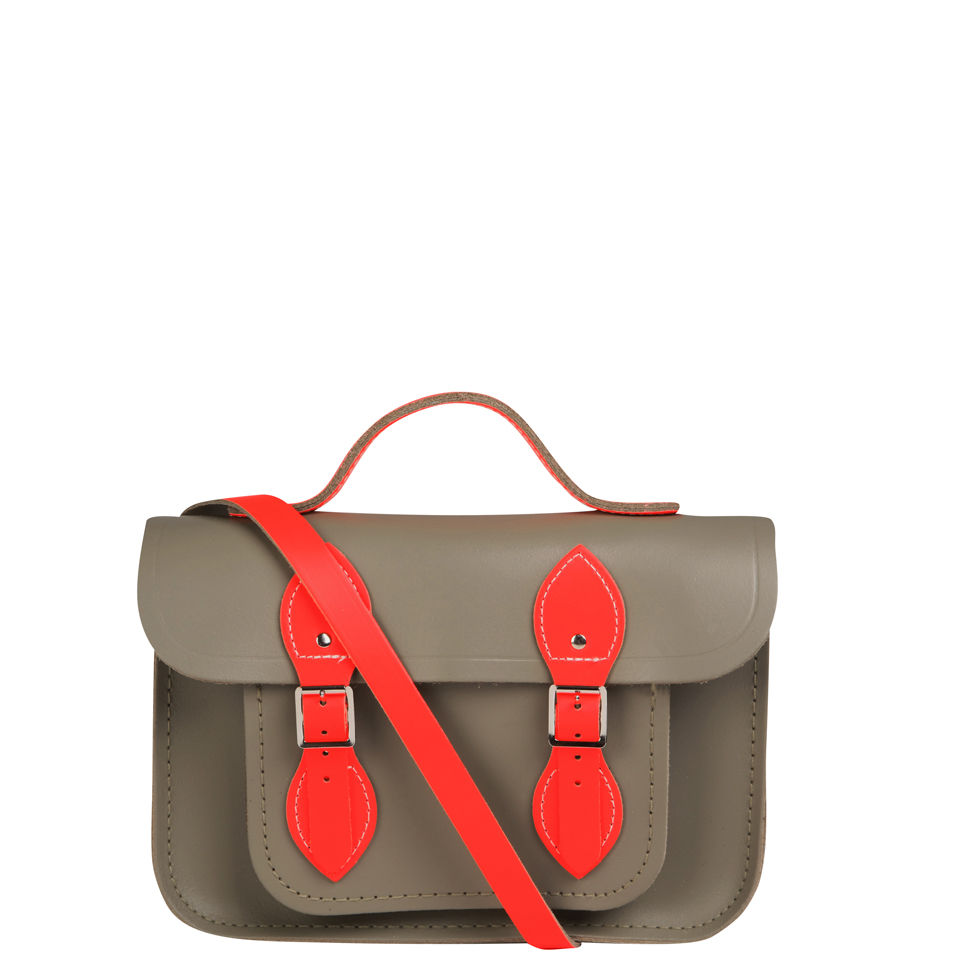 The Cambridge Satchel Company Exclusive to MyBag 11 Inch Leather Satchel W/Multi Straps - Dune/Fluorescent Red