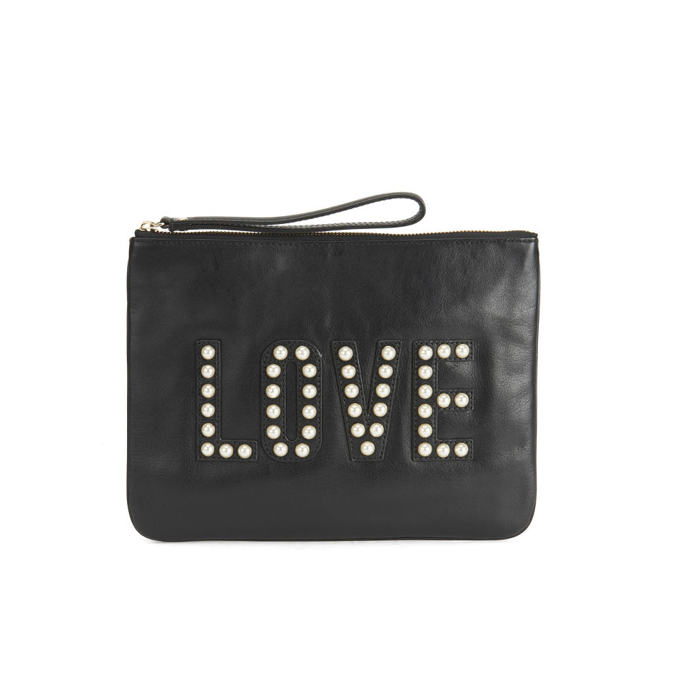 Rebecca Minkoff Pearl 'Love' Leather Clutch Bag -  Black