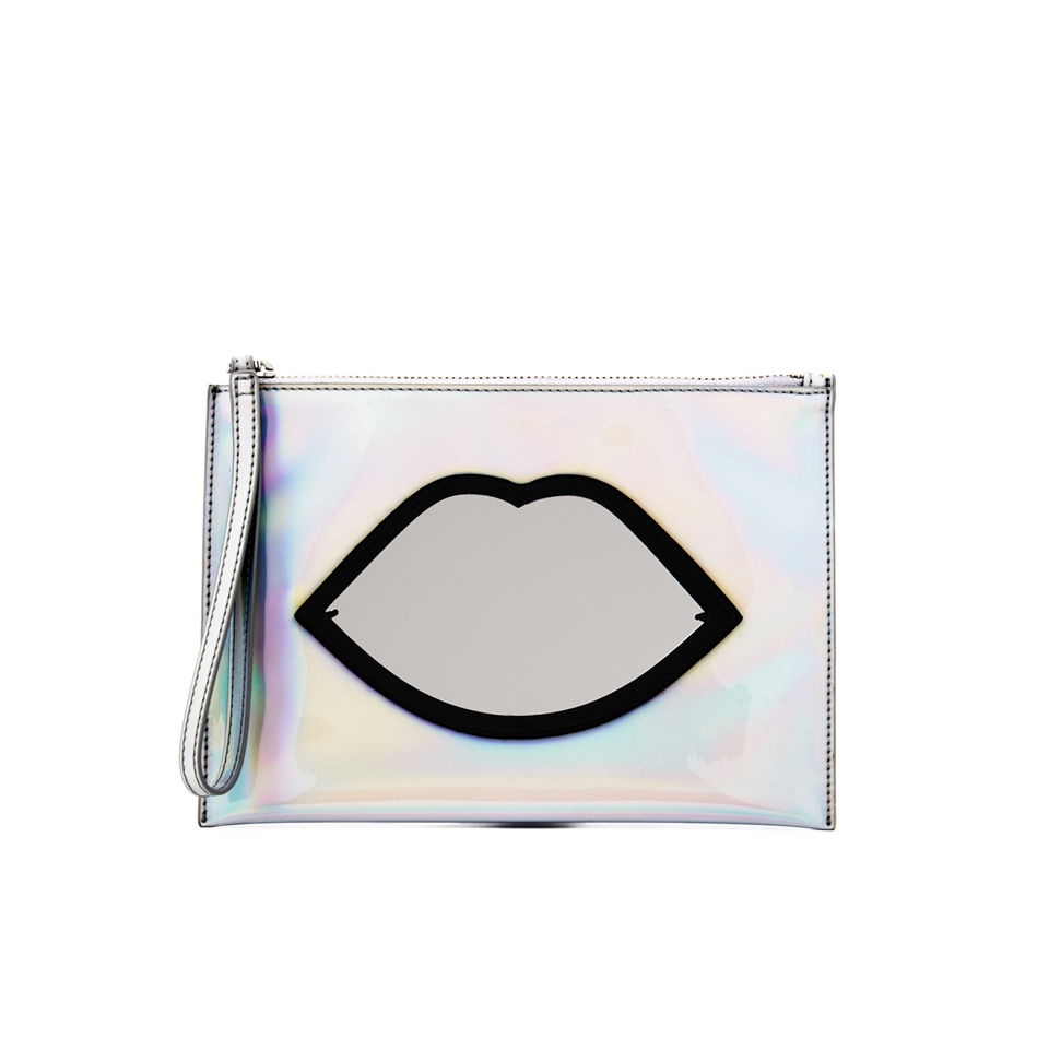 Lulu Guinness Women's Medium Hologram Perspex Lips Pouch - Silver