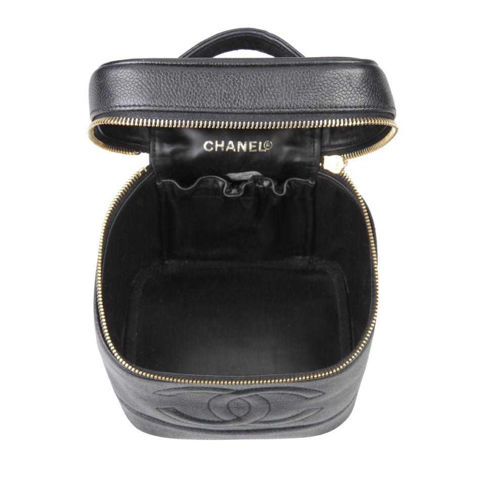 Chanel Vintage Black Caviar Leather Vanity Case Bag - Black